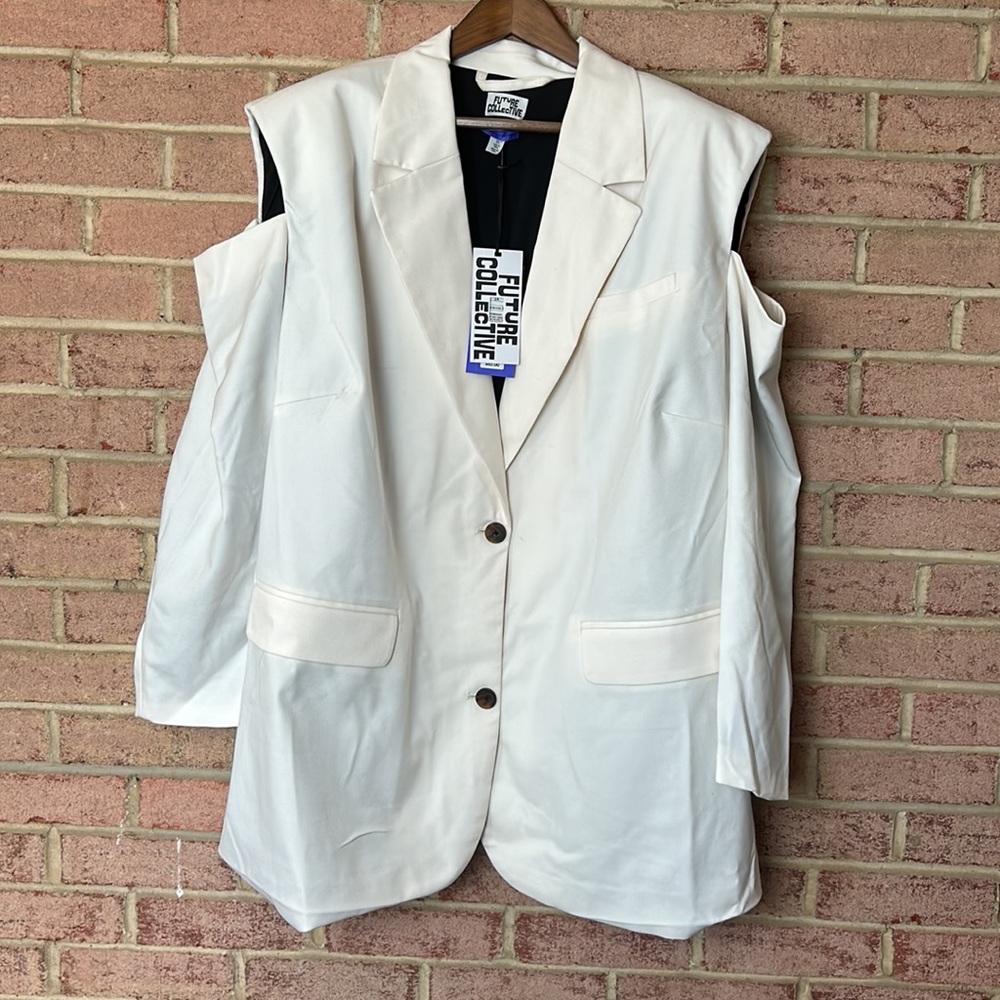 Future Collective Kahlana Barfield Brown cold shoulder oversized blazer - Picture 3 of 6